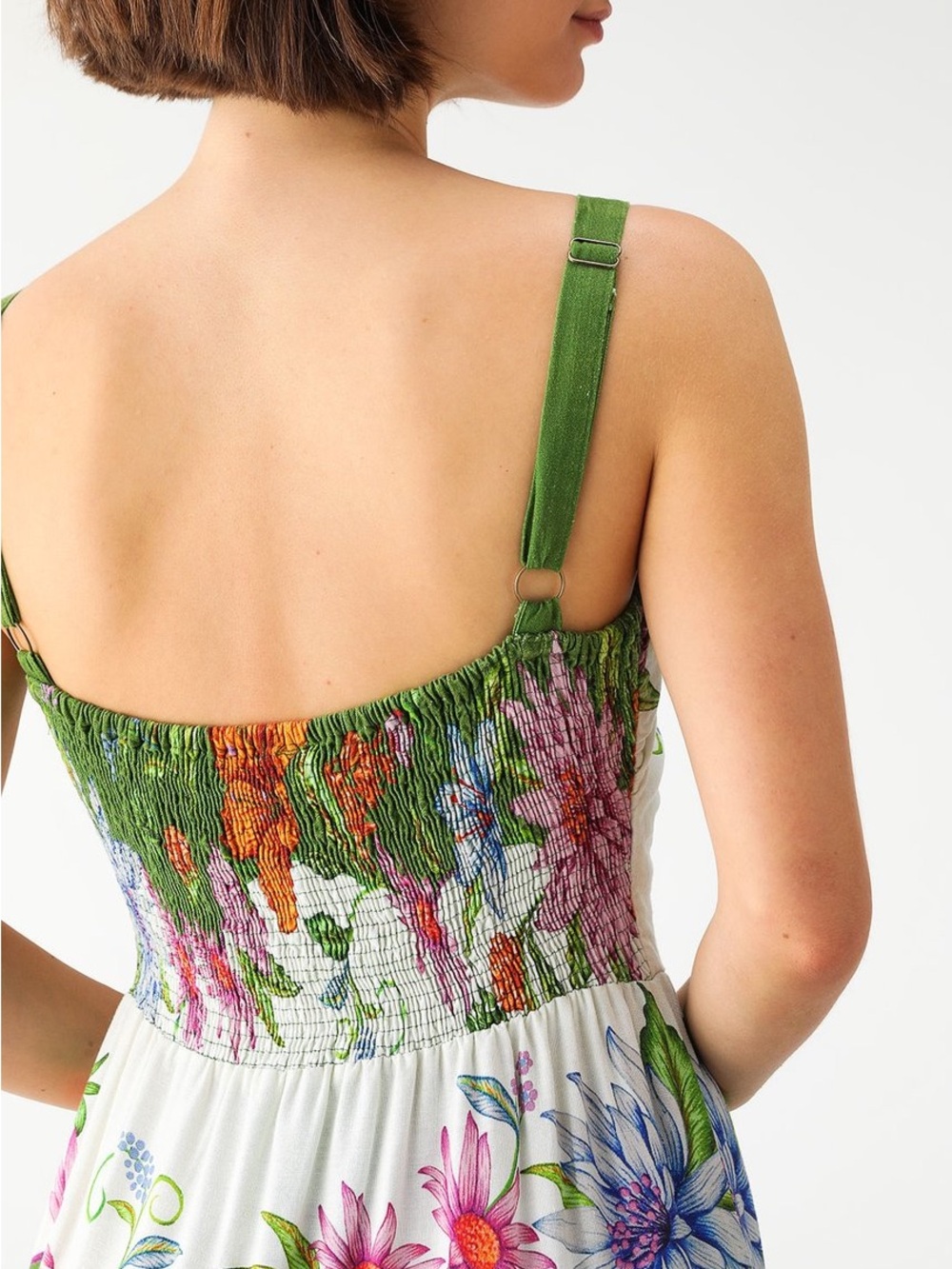 FARM Rio White Maxi Dress with Green Straps and Multicolor Floral Print - Picture 4 of 11